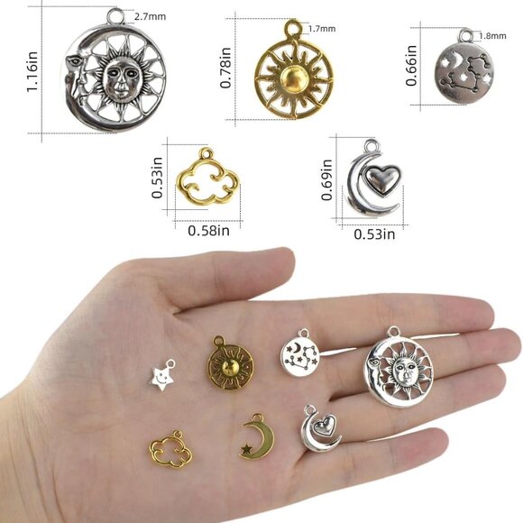 110 Pieces Sun and Moon Charms for Jewelry Making - Alloy Moon Pendants, Vintage - Picture 6 of 7